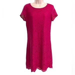 Laundry By Shelli Siegle Dress 6 Pink Lace Overlay Short Sleeve Party Cocktail